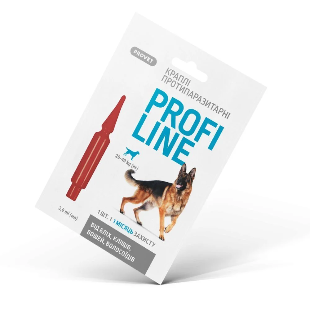 Краплі на холку для собак PROVET Profiline від 20 до 40 кг, 1 шт Краплі на холку для собак PROVET Profiline від 20 до 40 кг, 1 шт