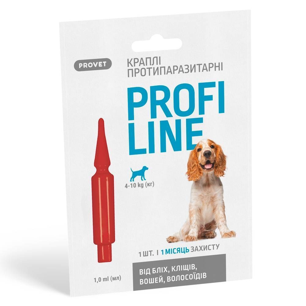 Краплі на холку для собак PROVET Profiline від 4 до 10 кг, 1 шт Краплі на холку для собак PROVET Profiline від 4 до 10 кг, 1 шт
