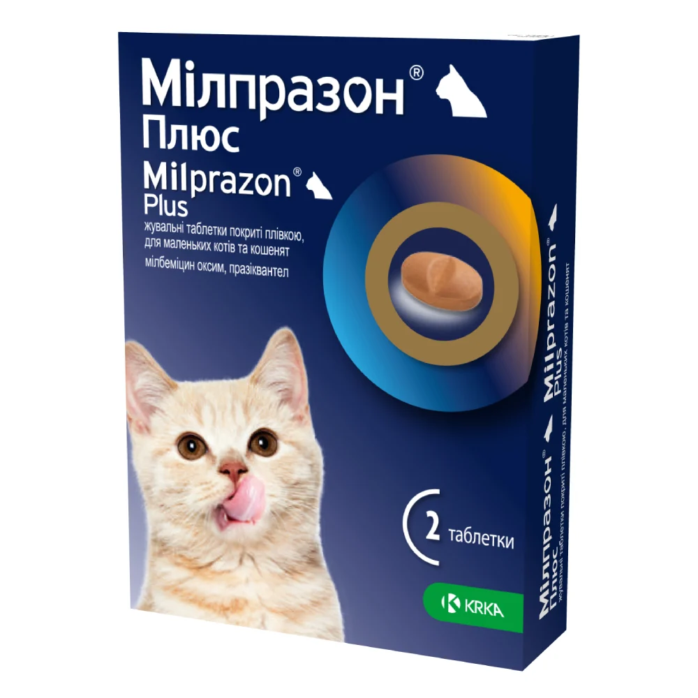 KRKA Мілпразон Плюс таблетки для кошенят та котів до 2 кг 1 шт KRKA Мілпразон Плюс таблетки для кошенят та котів до 2 кг 1 шт