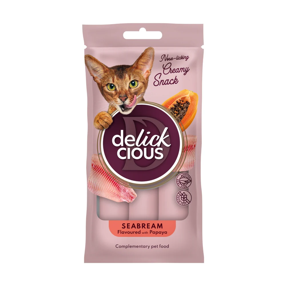Ласощі для котів Delickcious Creamy Snack 60 г - дорадо та папая Ласощі для котів Delickcious Creamy Snack 60 г - дорадо та папая