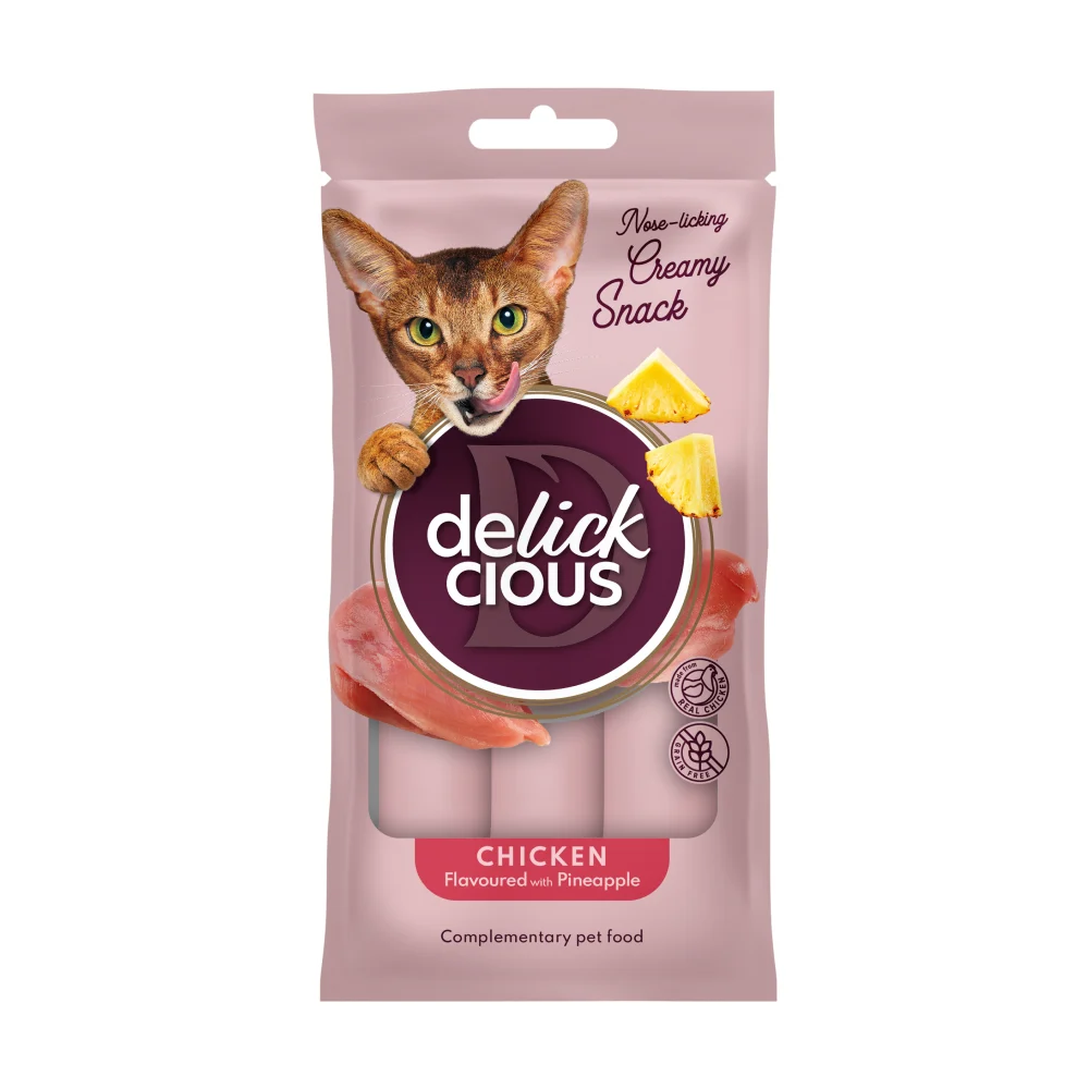 Ласощі для котів Delickcious Creamy Snack 60 г - курка та ананас Ласощі для котів Delickcious Creamy Snack 60 г - курка та ананас