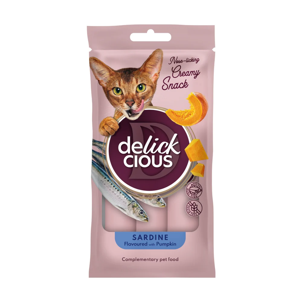Ласощі для котів Delickcious Creamy Snack 60 г - сардина та гарбуз Ласощі для котів Delickcious Creamy Snack 60 г - сардина та гарбуз