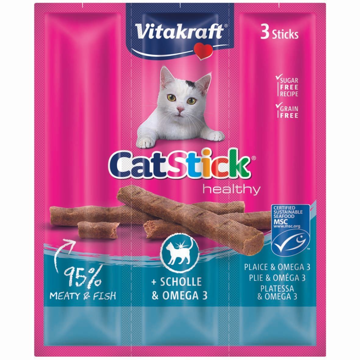 Лакомства для кошек Vitakraft CatStick 3 шт. х 6 г — камбала и омега-3 Лакомства для кошек Vitakraft CatStick 3 шт. х 6 г — камбала и омега-3