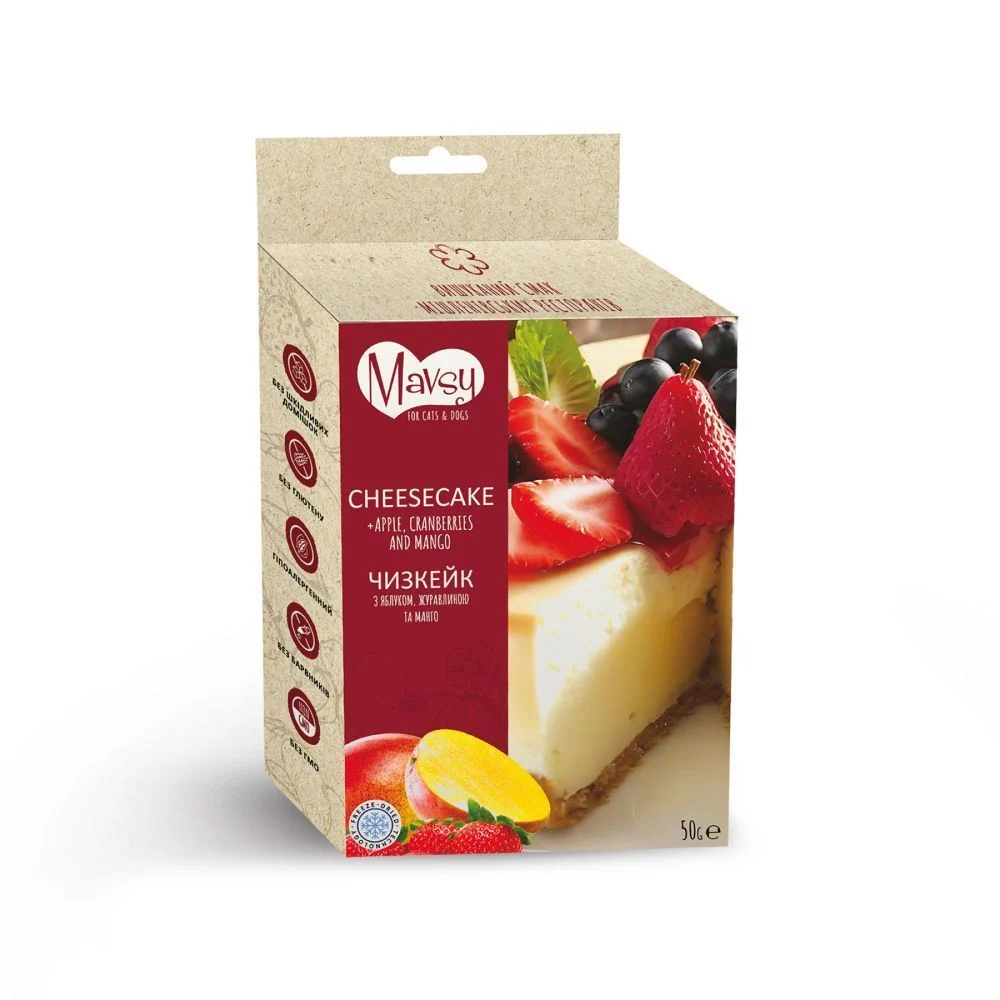Ласощі для собак Mavsy Freeze dried 50 г - чизкейк з фруктами та ягодами Ласощі для собак Mavsy Freeze dried 50 г - чизкейк з фруктами та ягодами