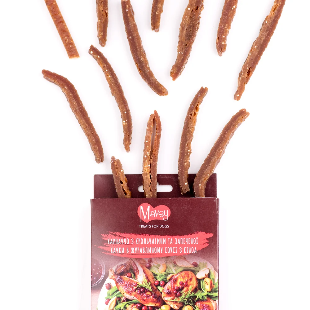 Ласощі для собак Mavsy Refined jerky 100 г - карпаччо з кролика Ласощі для собак Mavsy Refined jerky 100 г - карпаччо з кролика