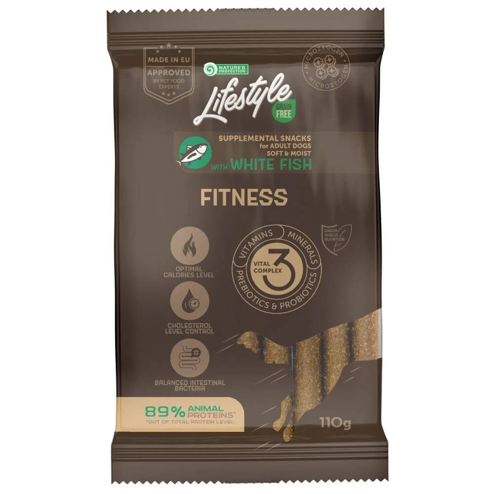 Ласощі для собак Nature's Protection Lifestyle Fitness 110 г - біла риба Ласощі для собак Nature's Protection Lifestyle Fitness 110 г - біла риба