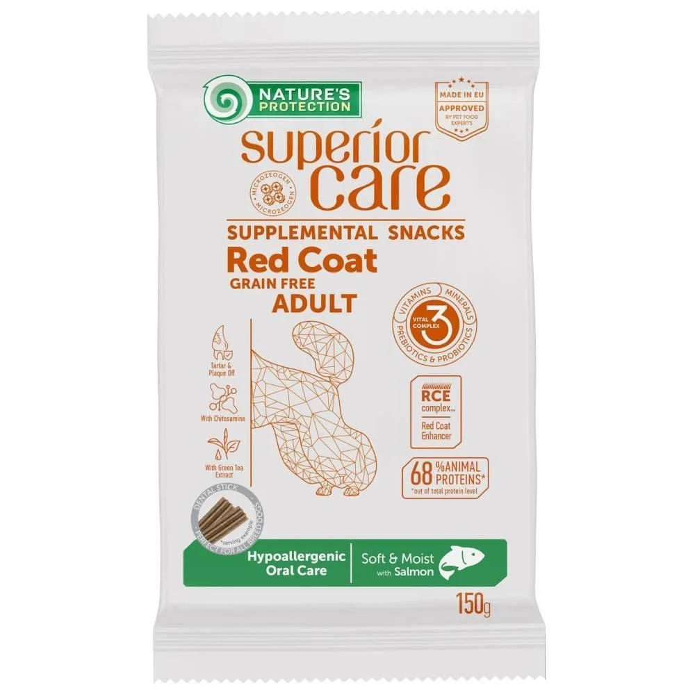 Ласощі для собак Nature's Protection Superior Care Red Coat Hypoallergenic Oral Care 150 г - лосось Ласощі для собак Nature's Protection Superior Care Red Coat Hypoallergenic Oral Care 150 г - лосось