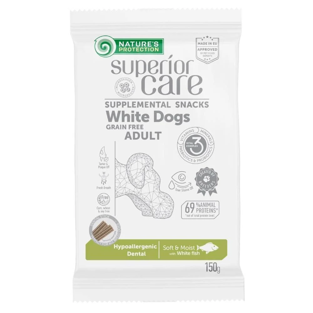Ласощі для собак Nature's Protection Superior Care White Dogs Adult Hypoallergenic Dental 150 г - біла риба Ласощі для собак Nature's Protection Superior Care White Dogs Adult Hypoallergenic Dental 150 г - біла риба