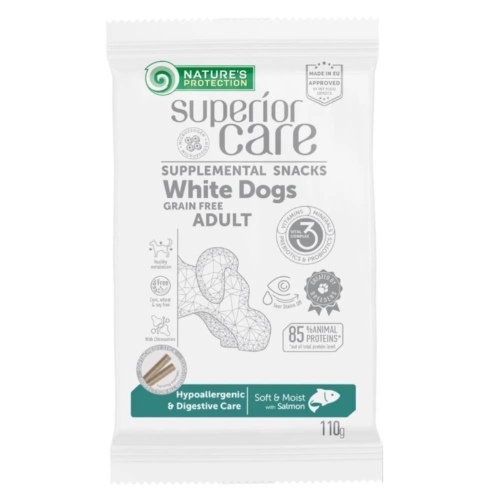 Ласощі для собак Nature's Protection Superior Care White Dogs Adult Hypoallergenic & Digestive Care 110 г - лосось Ласощі для собак Nature's Protection Superior Care White Dogs Adult Hypoallergenic & Digestive Care 110 г - лосось