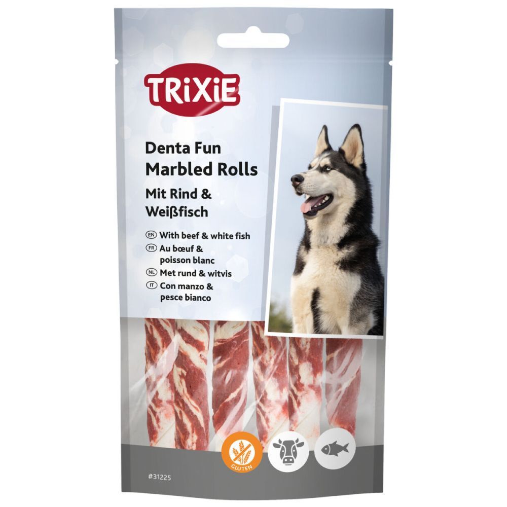 Лакомство для собак Trixie Denta Fun Marbled Rolls 70 г - говядина и белая рыба Лакомство для собак Trixie Denta Fun Marbled Rolls 70 г - говядина и белая рыба