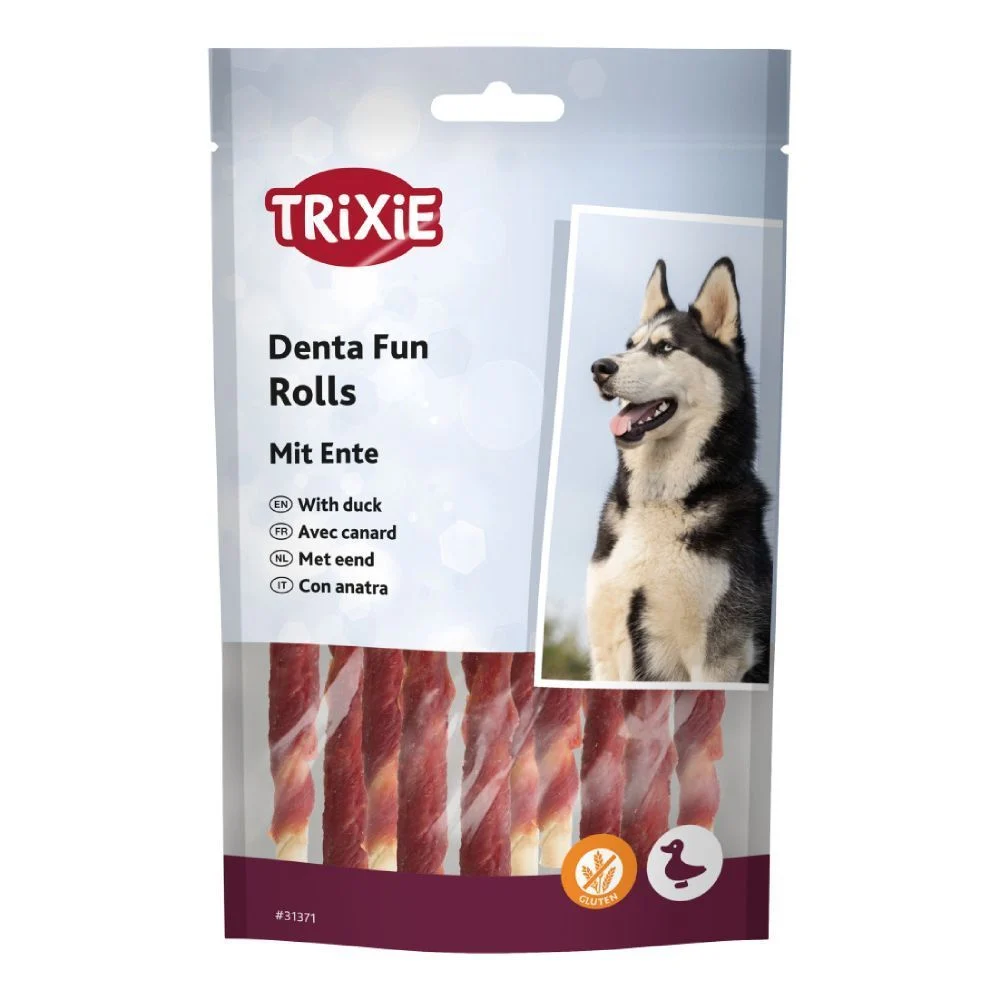 Ласощі для собак Trixie Denta Fun Rolls 12 см 10 шт 80 г - качка Ласощі для собак Trixie Denta Fun Rolls 12 см 10 шт 80 г - качка