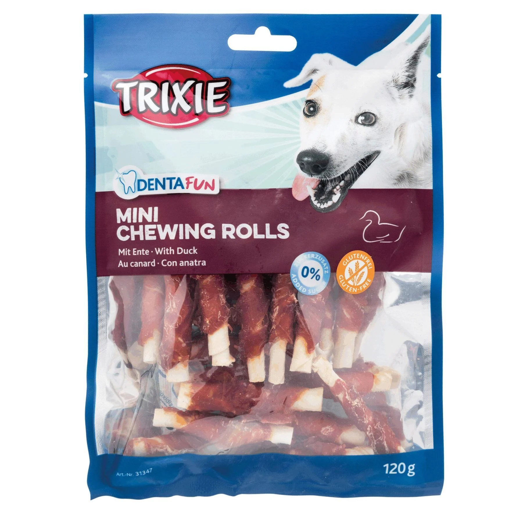 Ласощі для собак Trixie Denta Fun Mini Rolls 6 см 120 г - качка Ласощі для собак Trixie Denta Fun Mini Rolls 6 см 120 г - качка