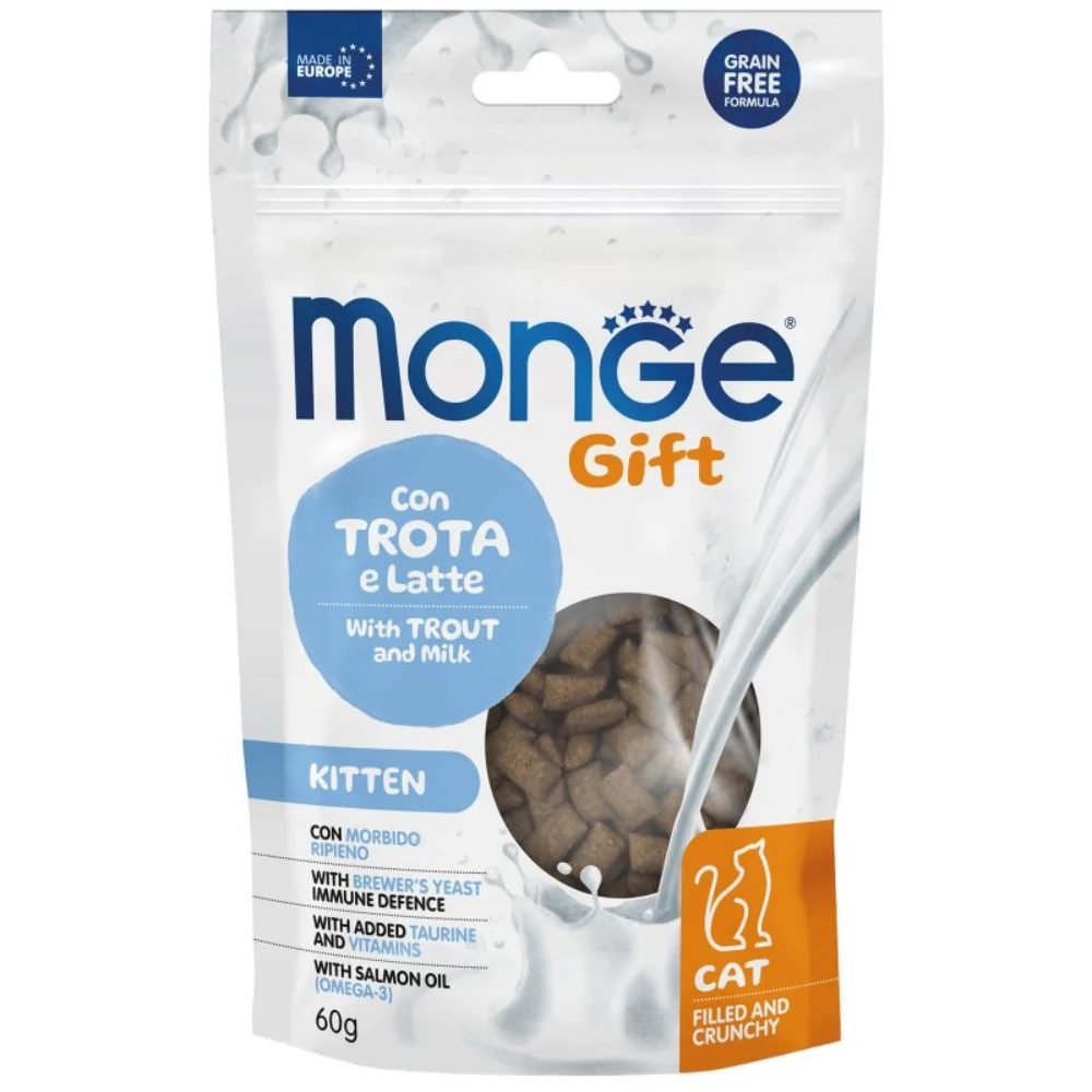 Ласощі для кошенят Monge Gift Kitten 60 г - форель та молоко