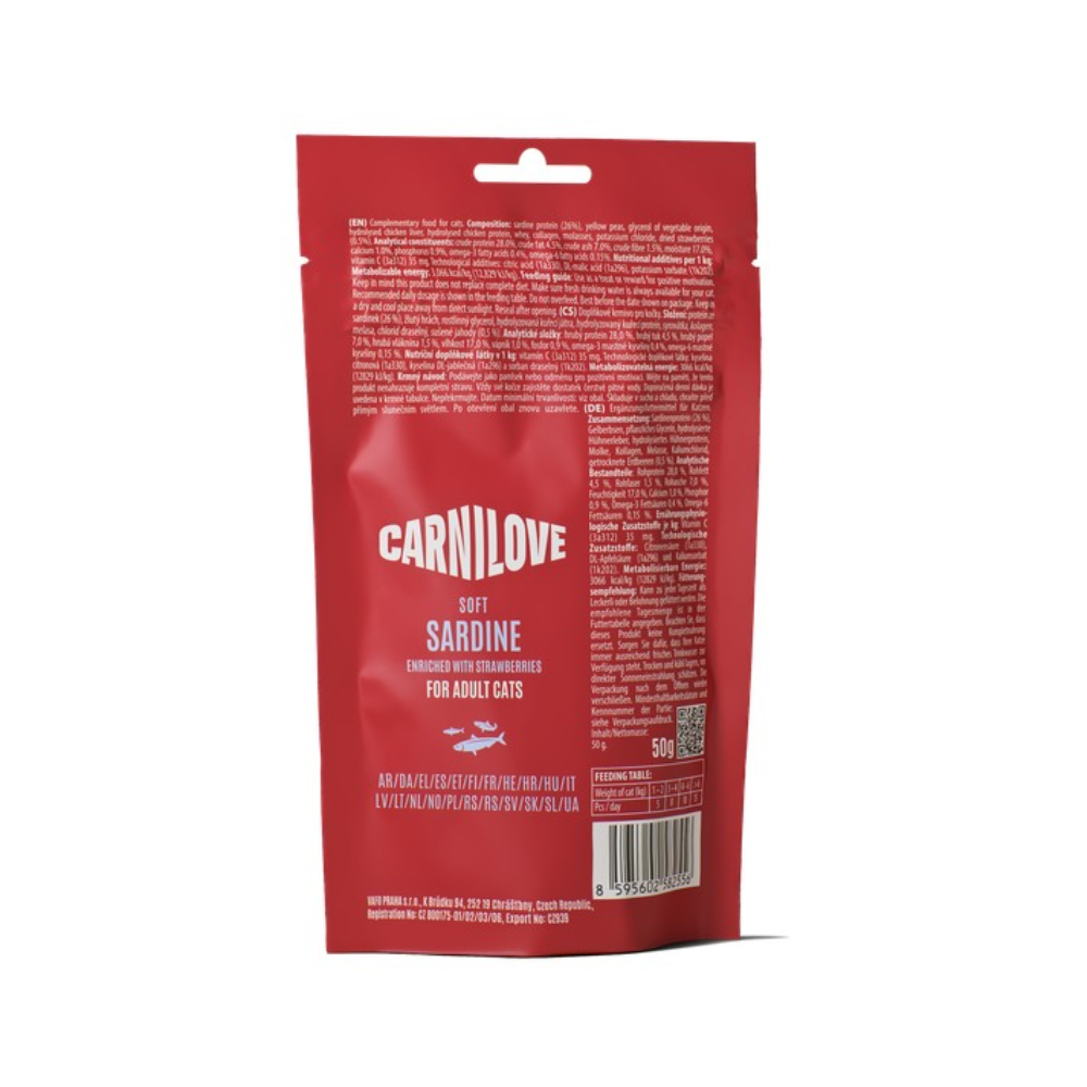 Ласощі для котів Carnilove Soft Snack Adult 50 г - сардина та полуниця Ласощі для котів Carnilove Soft Snack Adult 50 г - сардина та полуниця