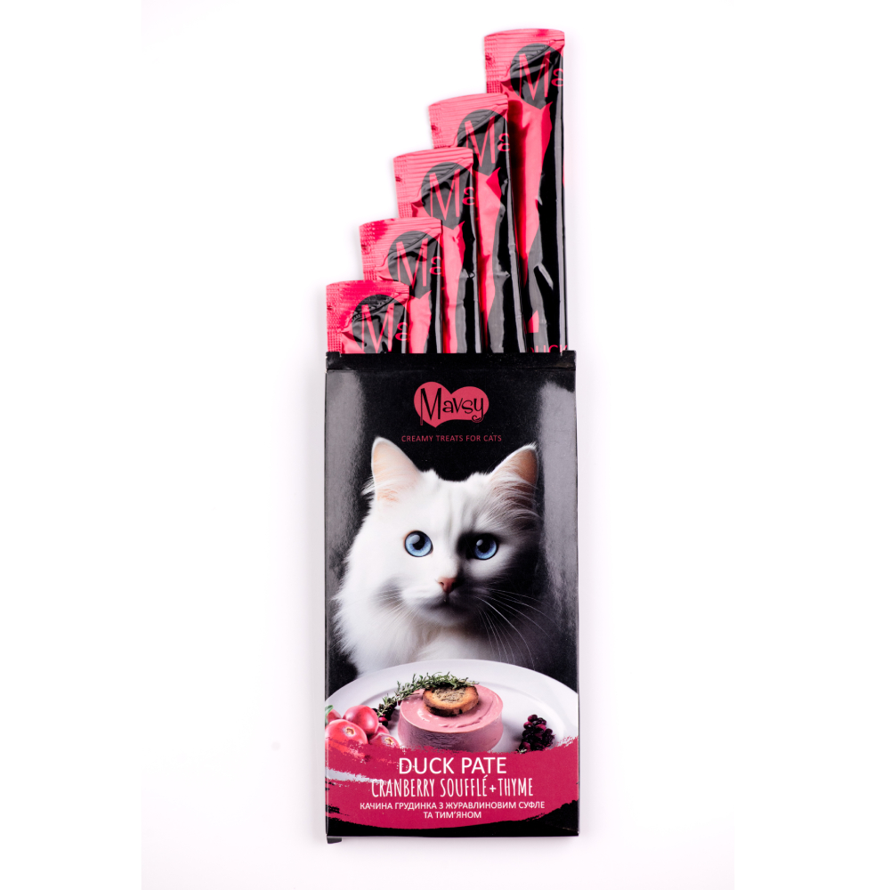 Ласощі для котів Mavsy Creamy 5 шт х 15 г - качка Ласощі для котів Mavsy Creamy 5 шт х 15 г - качка