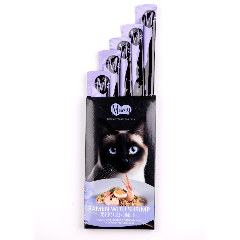 Ласощі для котів Mavsy Creamy 5 шт х 15 г - рамен з креветками Ласощі для котів Mavsy Creamy 5 шт х 15 г - рамен з креветками