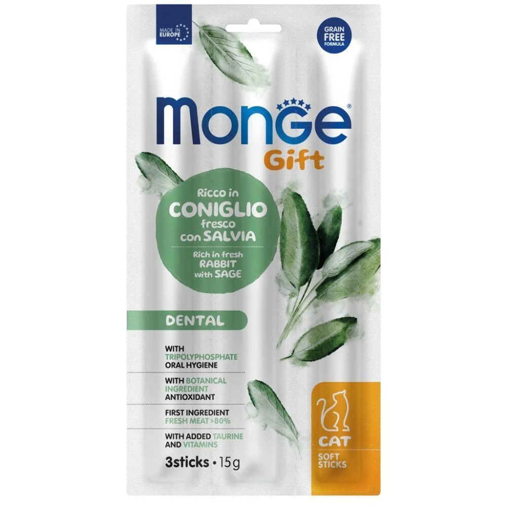 Ласощі для котів Monge Gift Dental 15 г - кролик та шавлія Ласощі для котів Monge Gift Dental 15 г - кролик та шавлія