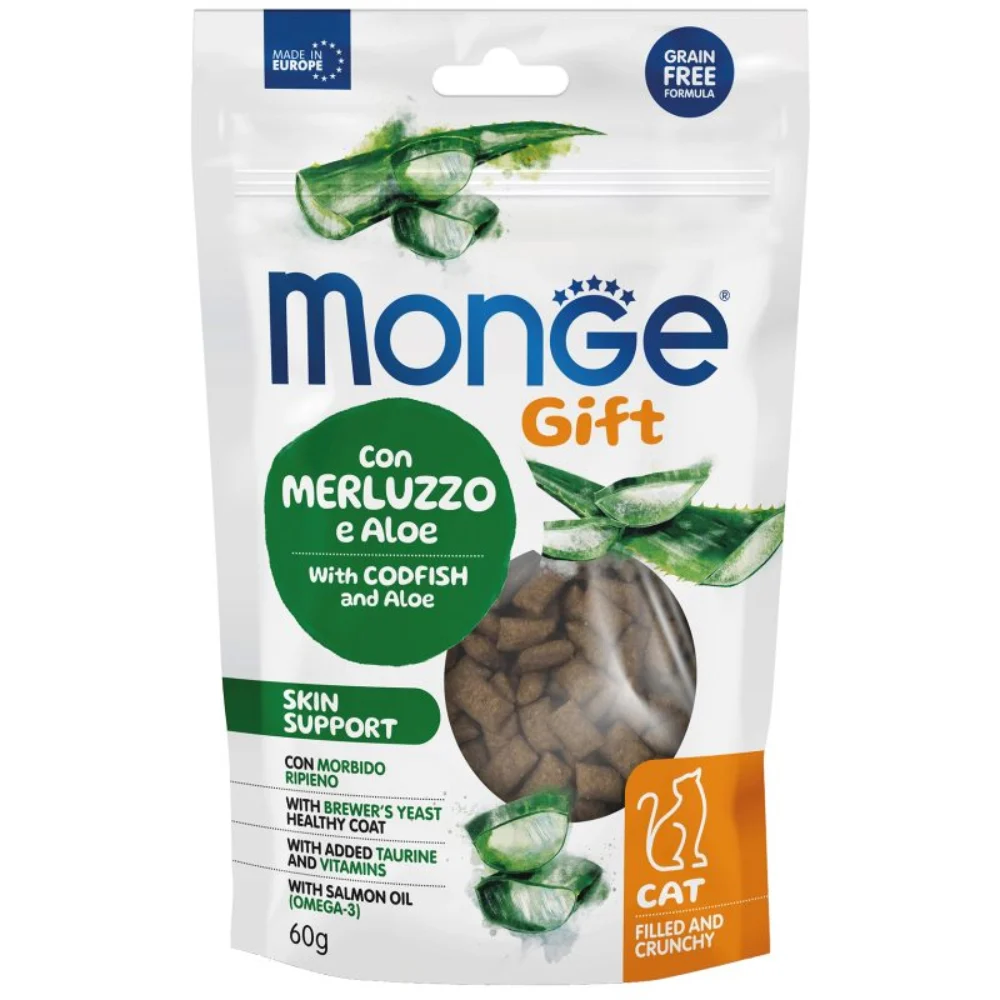 Ласощі для котів Monge Gift Skin Support 60 г - тріска та алое