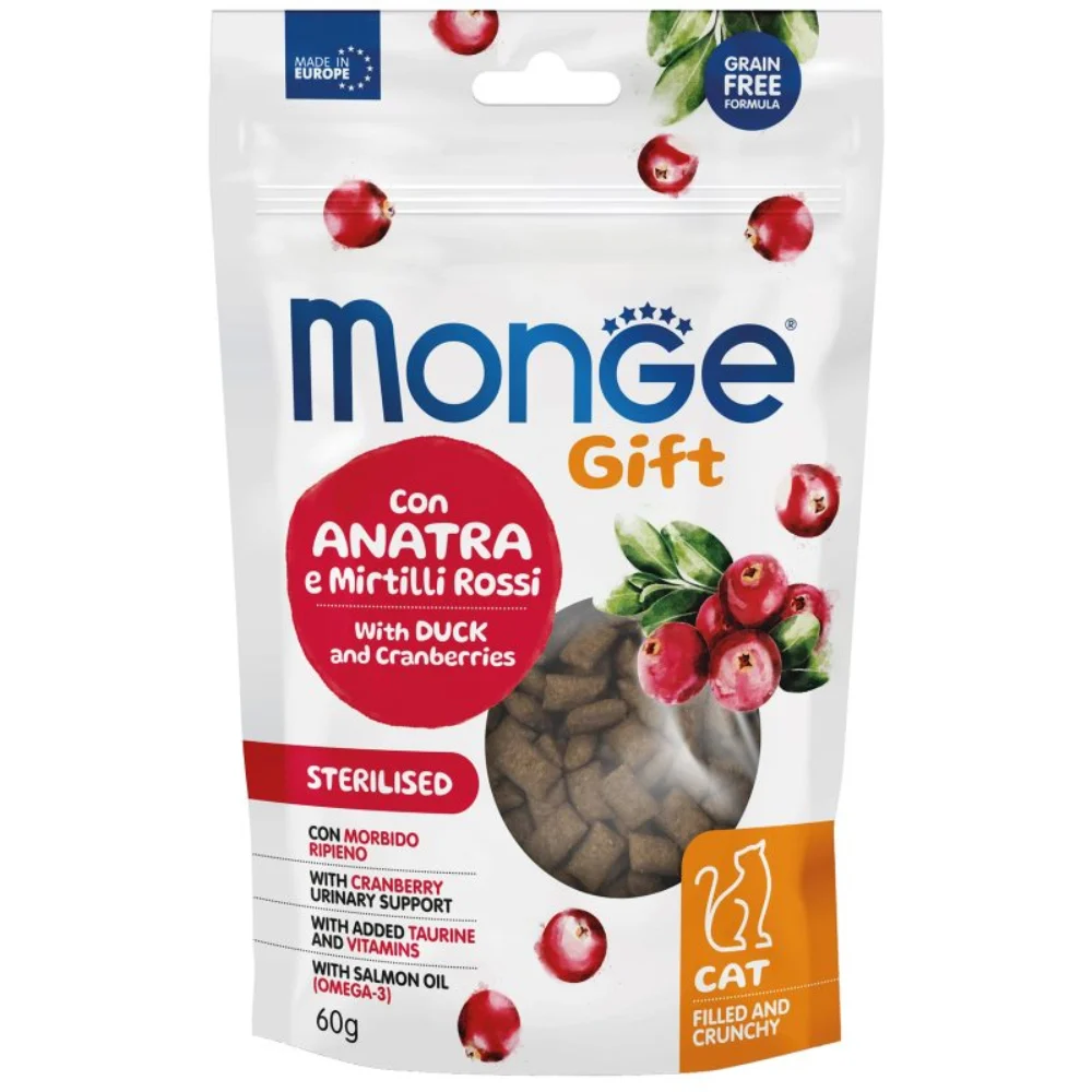 Ласощі для котів Monge Gift Sterilised 60 г - качка та журавлина