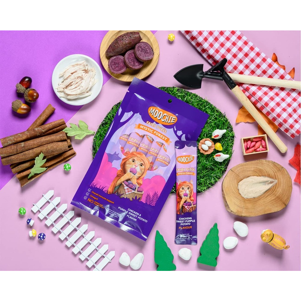 Лакомства для кошек Moochie Fairy Puree 25 шт. х 15 г — курица и батат Лакомства для кошек Moochie Fairy Puree 25 шт. х 15 г — курица и батат