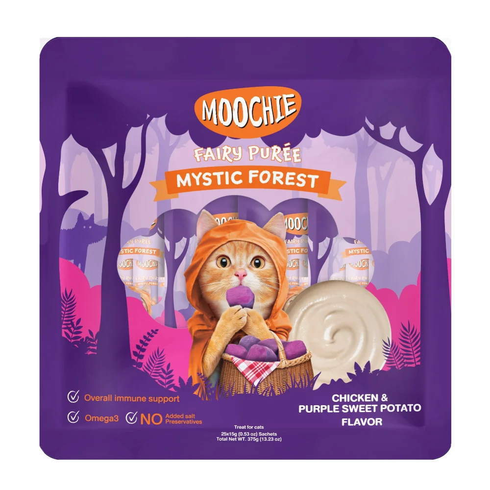 Лакомства для кошек Moochie Fairy Puree 25 шт. х 15 г — курица и батат Лакомства для кошек Moochie Fairy Puree 25 шт. х 15 г — курица и батат