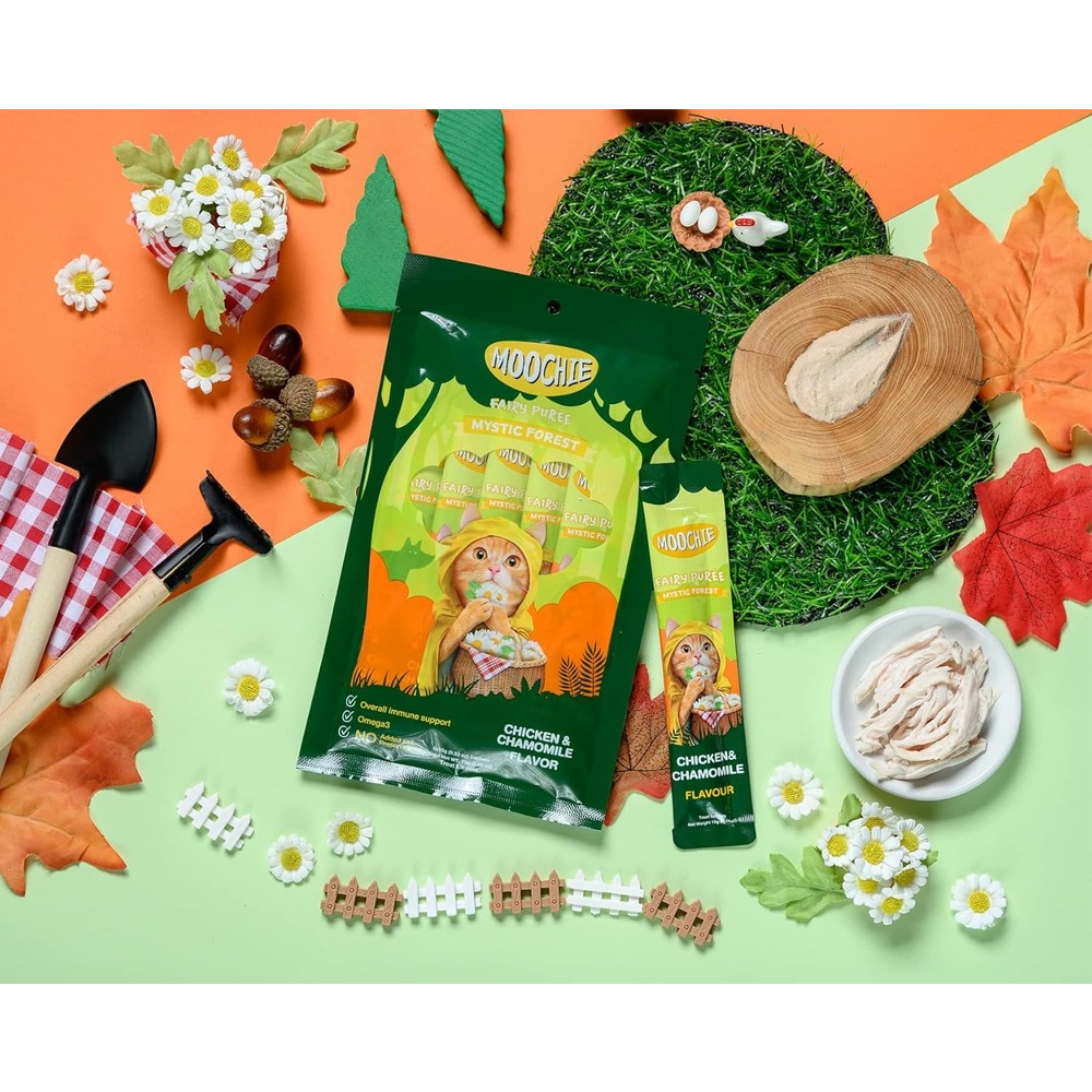 Лакомства для кошек Moochie Fairy Puree 25 шт. х 15 г — курица и ромашка Лакомства для кошек Moochie Fairy Puree 25 шт. х 15 г — курица и ромашка