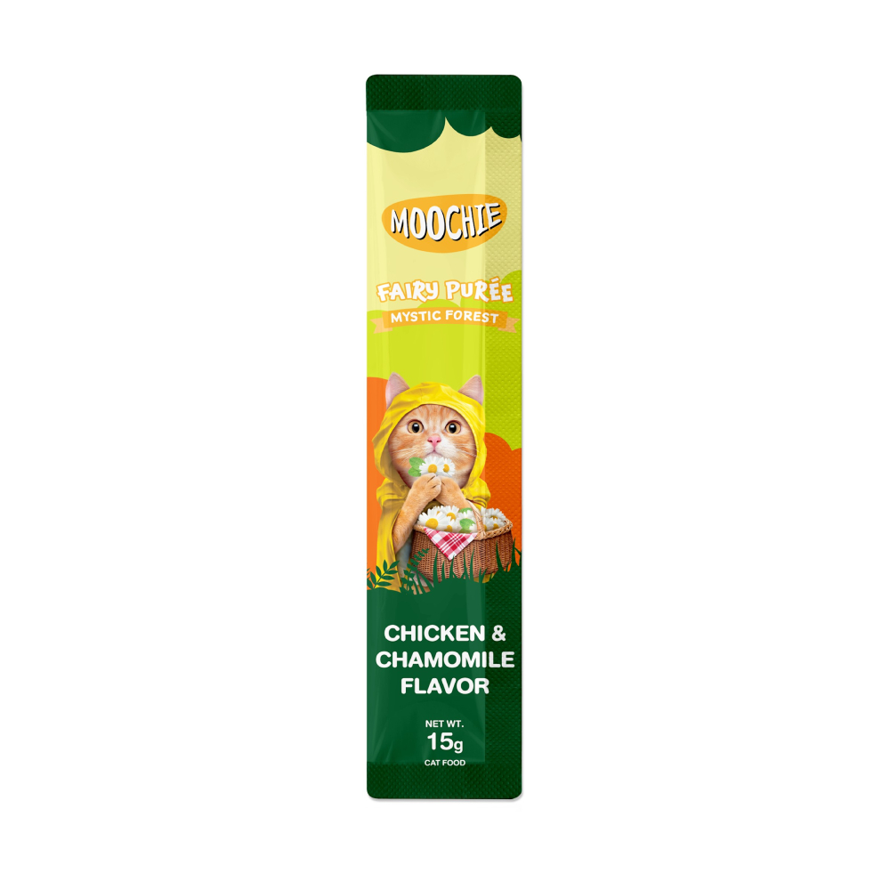 Лакомства для кошек Moochie Fairy Puree 25 шт. х 15 г — курица и ромашка Лакомства для кошек Moochie Fairy Puree 25 шт. х 15 г — курица и ромашка