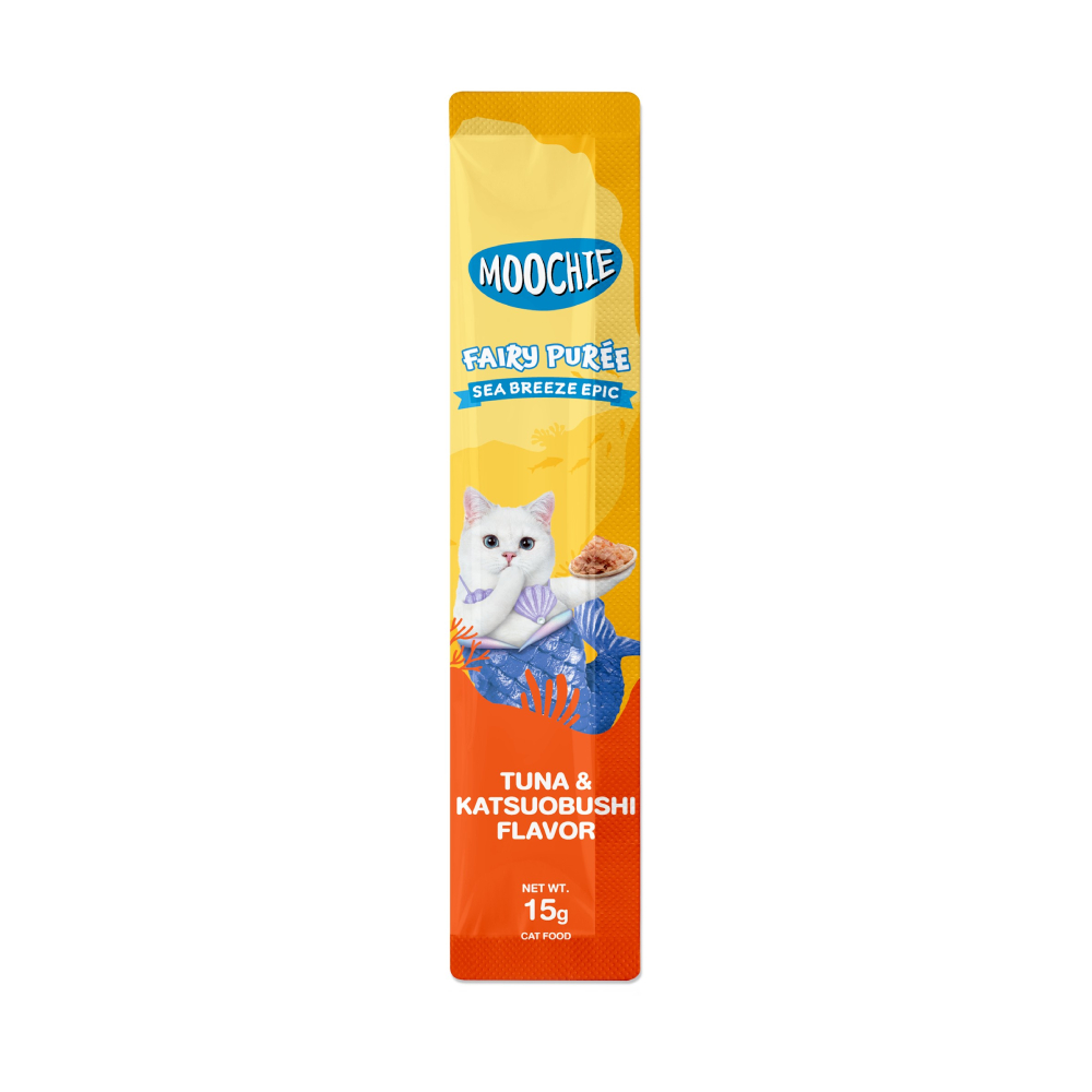 Лакомства для кошек Moochie Fairy Puree 25 шт. х 15 г — тунец и кацуобуси Лакомства для кошек Moochie Fairy Puree 25 шт. х 15 г — тунец и кацуобуси