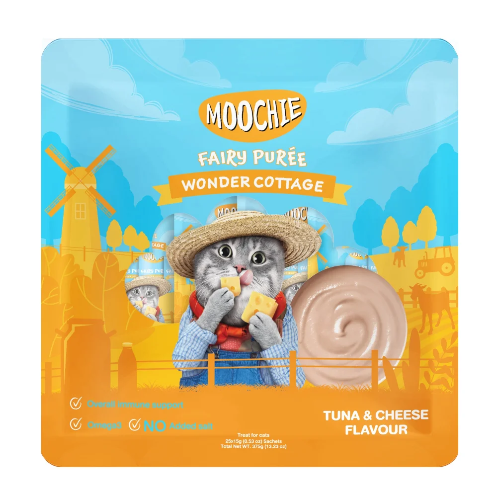 Лакомства для кошек Moochie Fairy Puree 25 шт. х 15 г — тунец и сыр Лакомства для кошек Moochie Fairy Puree 25 шт. х 15 г — тунец и сыр