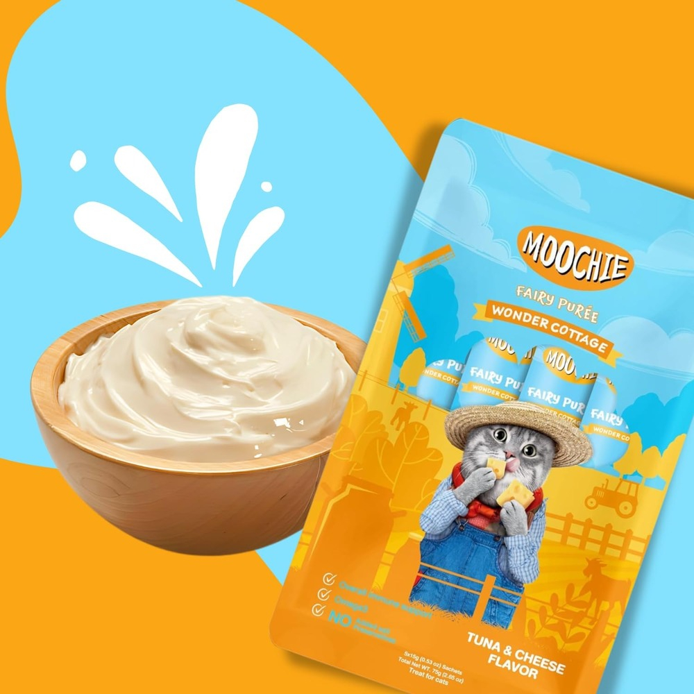 Лакомства для кошек Moochie Fairy Puree 25 шт. х 15 г — тунец и сыр Лакомства для кошек Moochie Fairy Puree 25 шт. х 15 г — тунец и сыр