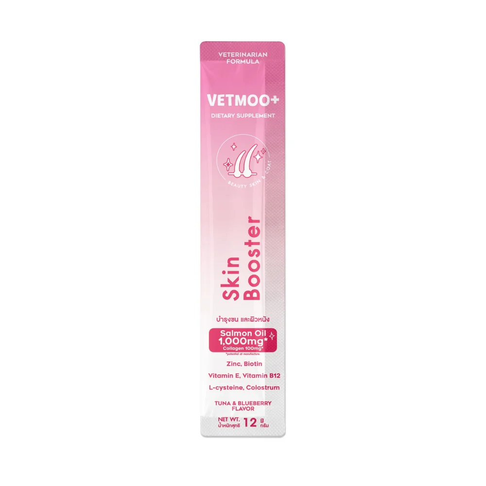 Лакомства для кошек Moochie Vetmoo+ Skin Booster 24 шт. х 12 г — тунец и черника Лакомства для кошек Moochie Vetmoo+ Skin Booster 24 шт. х 12 г — тунец и черника