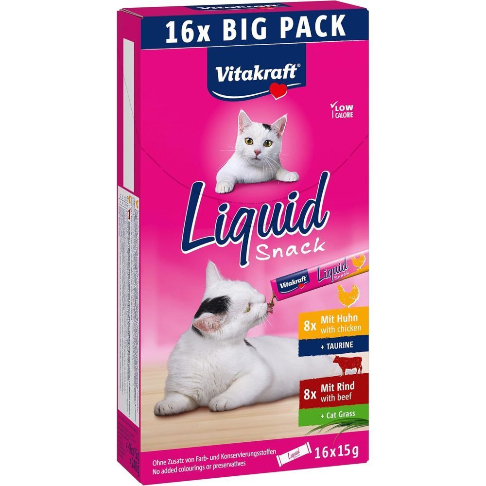 Ласощі для котів Vitakraft Liquid Snack 16 шт x 15 г - курка та яловичина Ласощі для котів Vitakraft Liquid Snack 16 шт x 15 г - курка та яловичина