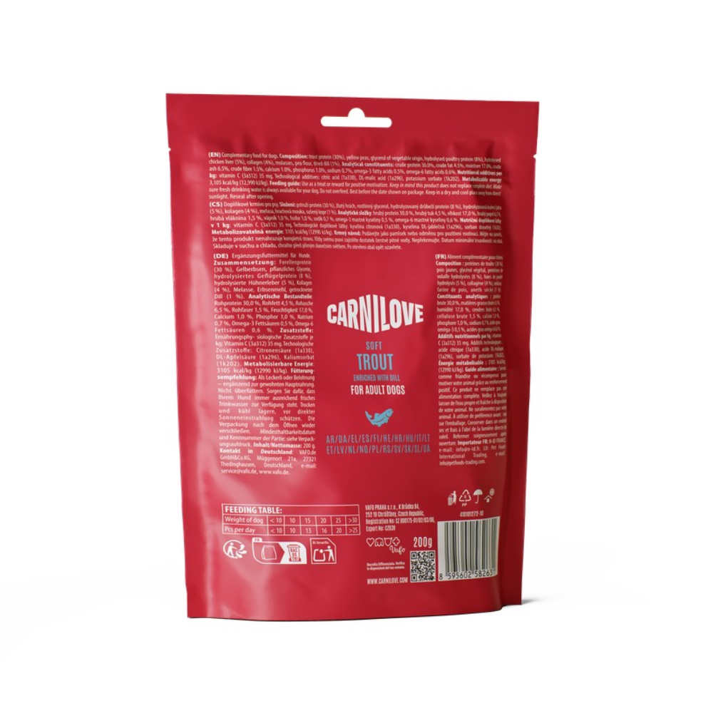 Ласощі для собак Carnilove Soft Snack Adult 200 г - форель та кріп