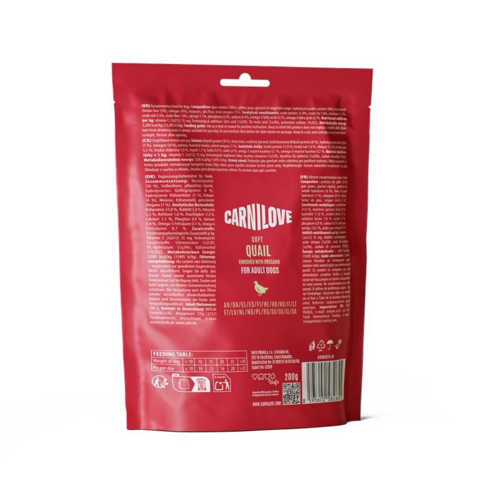 Ласощі для собак Carnilove Soft Snack Adult 200 г - перепілка та орегано Ласощі для собак Carnilove Soft Snack Adult 200 г - перепілка та орегано