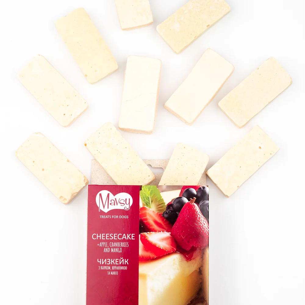Ласощі для собак Mavsy Freeze dried 50 г - чизкейк з фруктами та ягодами Ласощі для собак Mavsy Freeze dried 50 г - чизкейк з фруктами та ягодами