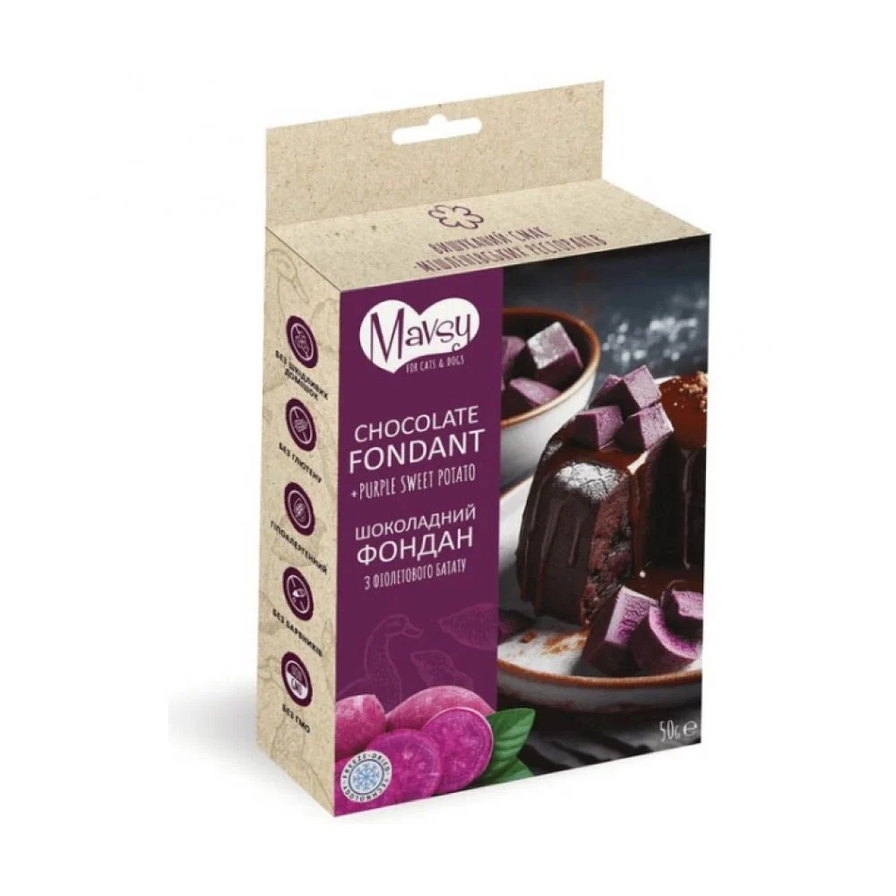 Ласощі для собак Mavsy Freeze dried 50 г - шоколадний фондан та батат Ласощі для собак Mavsy Freeze dried 50 г - шоколадний фондан та батат
