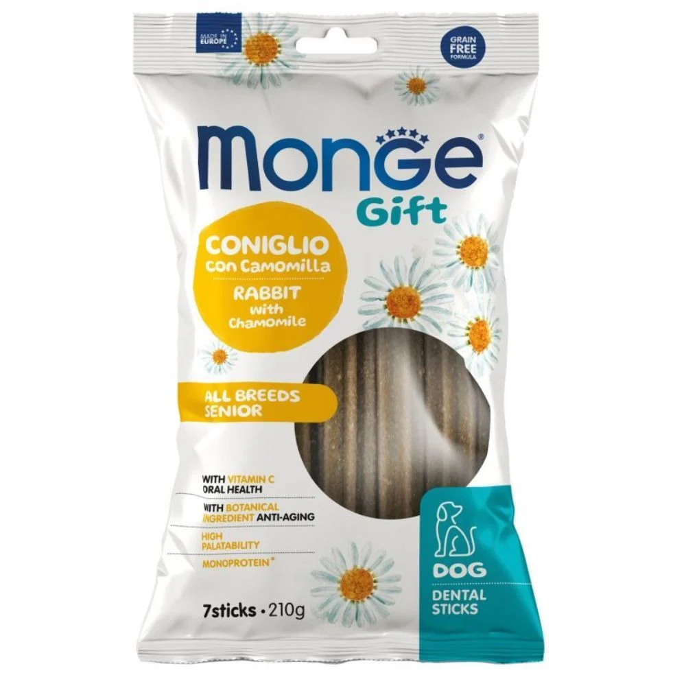 Ласощі для собак Monge Gift All Breeds Senior 210 г - кролик та ромашка Ласощі для собак Monge Gift All Breeds Senior 210 г - кролик та ромашка