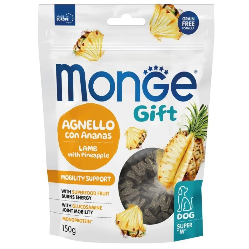 Лакомства для собак Monge Gift Mobility Support 150 г — ягненок и ананас Лакомства для собак Monge Gift Mobility Support 150 г — ягненок и ананас