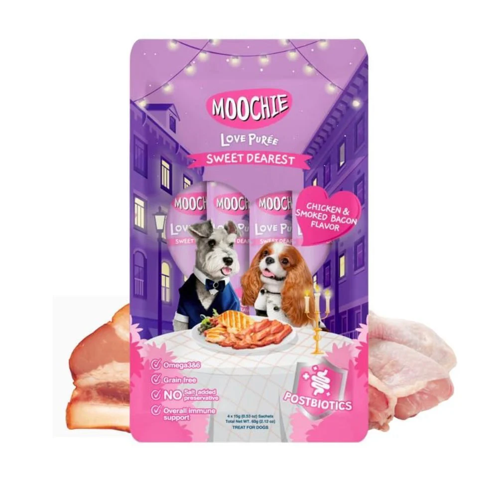 Лакомство для собак Moochie Love Puree Sweet Dearest 4 шт х 15 г - курица и бекон Лакомство для собак Moochie Love Puree Sweet Dearest 4 шт х 15 г - курица и бекон