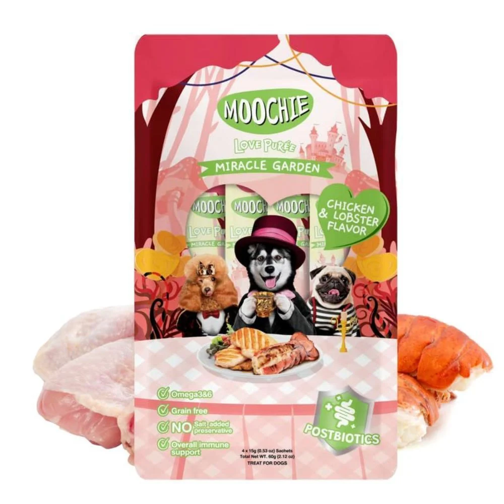 Лакомство для собак Moochie Love Puree Miracle Garden 4 шт х 15 г - курица и лобстер Лакомство для собак Moochie Love Puree Miracle Garden 4 шт х 15 г - курица и лобстер