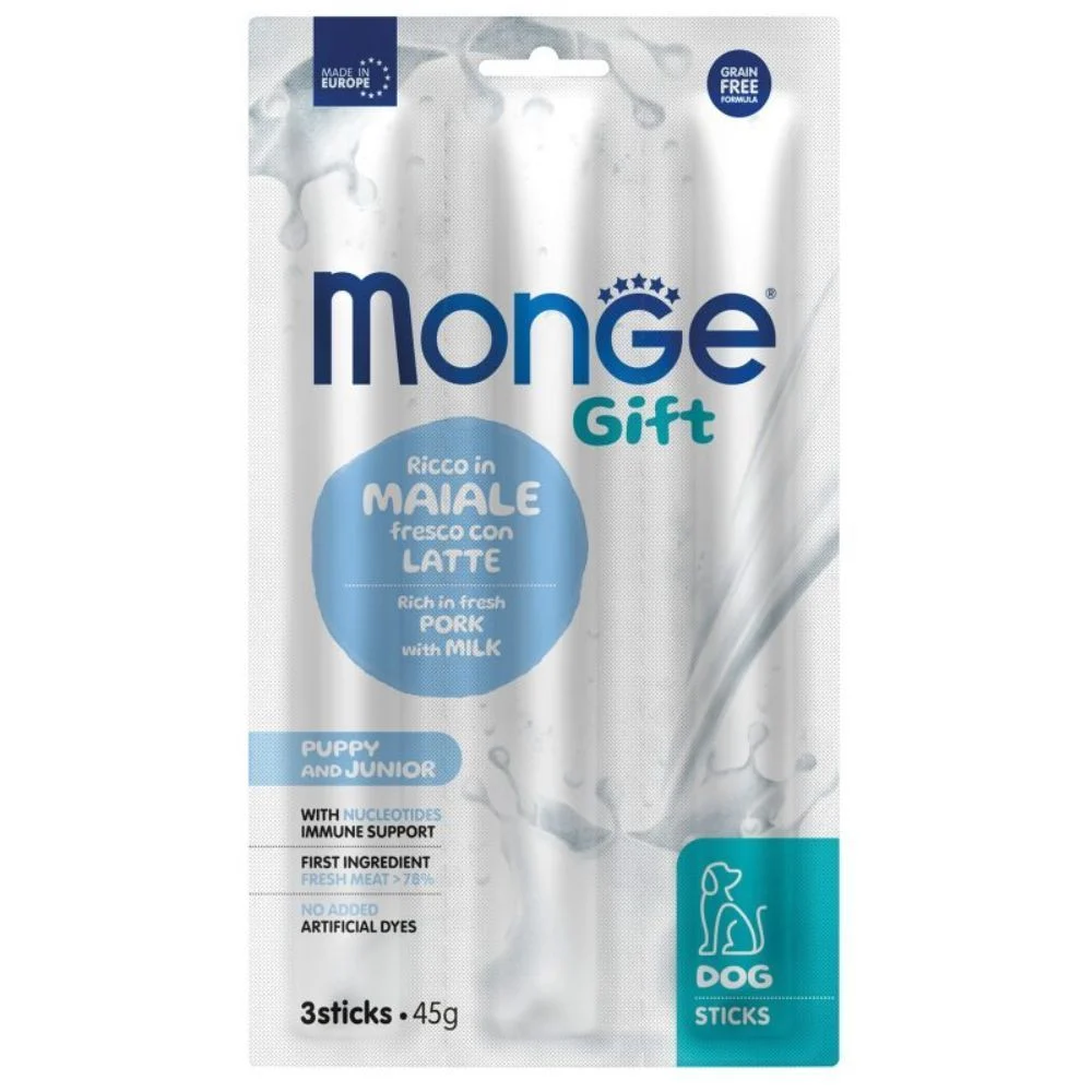 Ласощі для цуценят Monge Gift Puppy and Junior 45 г - свинина та молоко Ласощі для цуценят Monge Gift Puppy and Junior 45 г - свинина та молоко