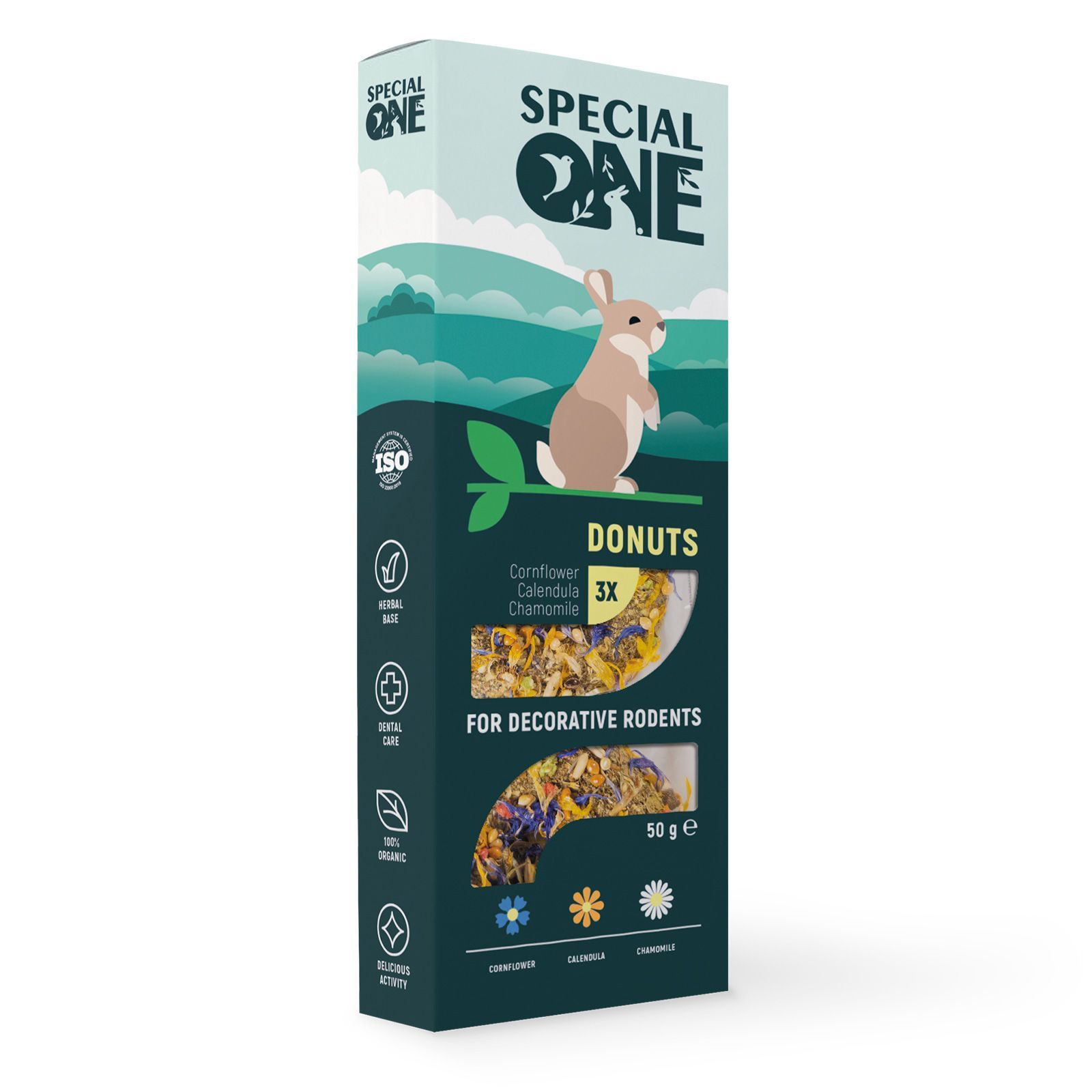 Ласощі для гризунів Special One Пончики 3 шт х 16,7 г - волошка, календула та ромашка
