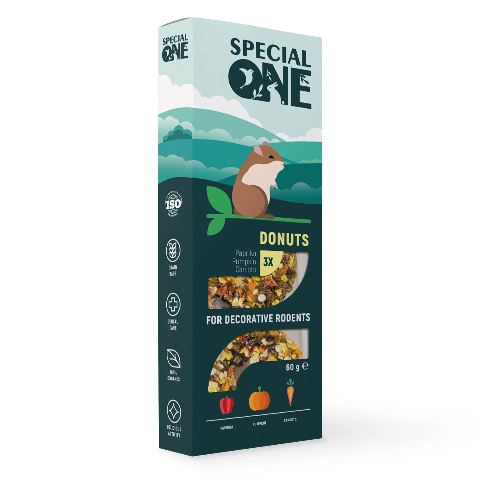 Ласощі для гризунів Special One Пончики 3 шт х 20 г - паприка, гарбуз та морква Ласощі для гризунів Special One Пончики 3 шт х 20 г - паприка, гарбуз та морква