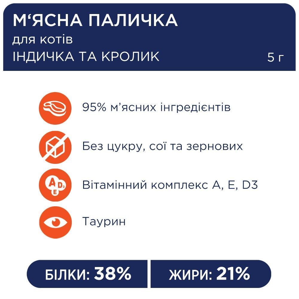 Ласощі для котів Club 4 Paws 5 г - індичка та кролик Ласощі для котів Club 4 Paws 5 г - індичка та кролик