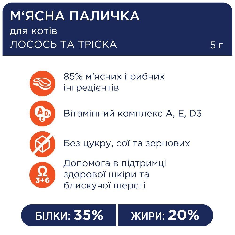 Ласощі для котів Club 4 Paws 5 г - лосось та тріска