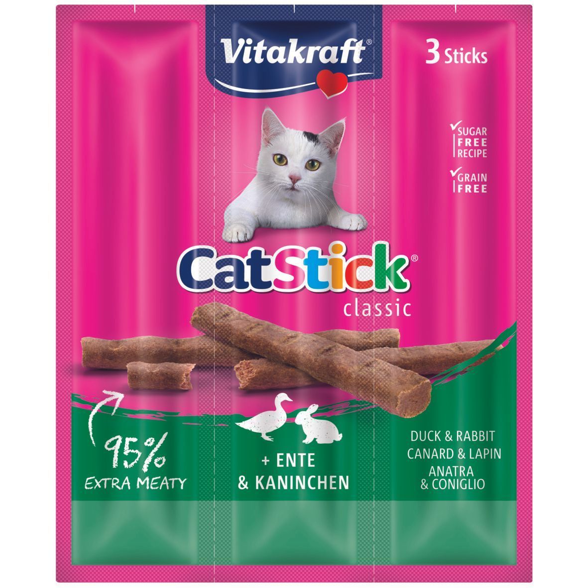 Лакомства для кошек Vitakraft CatStick 3 шт. по 6 г — утка и кролик Лакомства для кошек Vitakraft CatStick 3 шт. по 6 г — утка и кролик