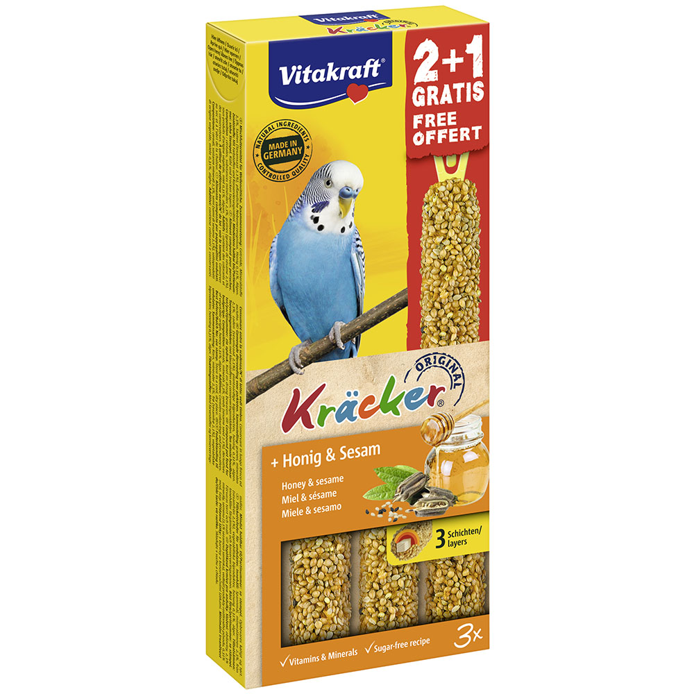 Ласощі для папуг Vitakraft «Kracker Original + Honey & Sesame» 90 г / 3 шт. (мед та кунжут)