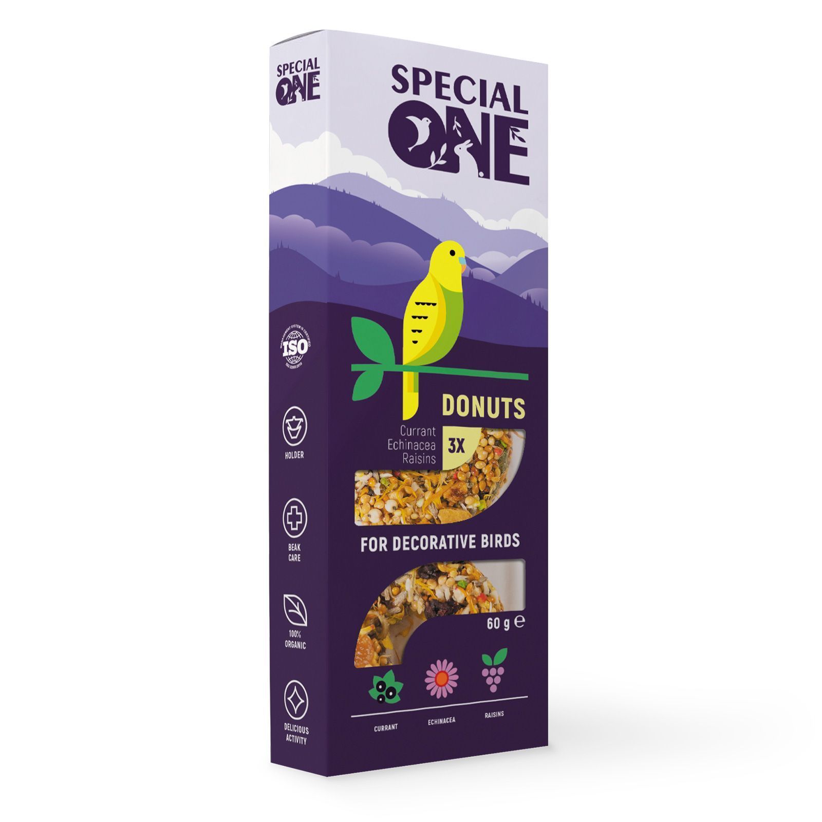 Ласощі для декоративних птахів Special One Пончики 3 шт х 20 г - смородина, ехінацея та виноград