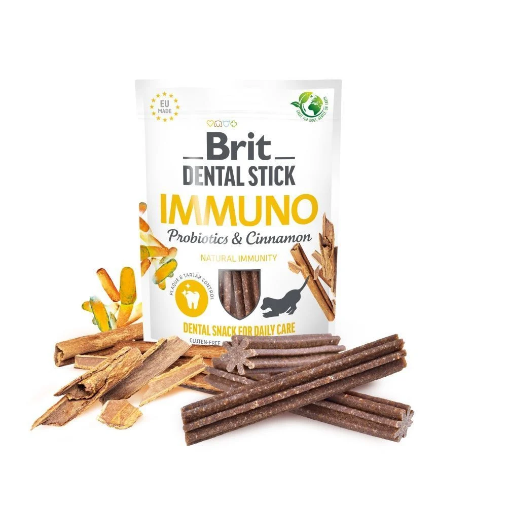 Ласощі для собак Brit Dental Stick Immuno 251 г 7 шт - пробіотики та кориця