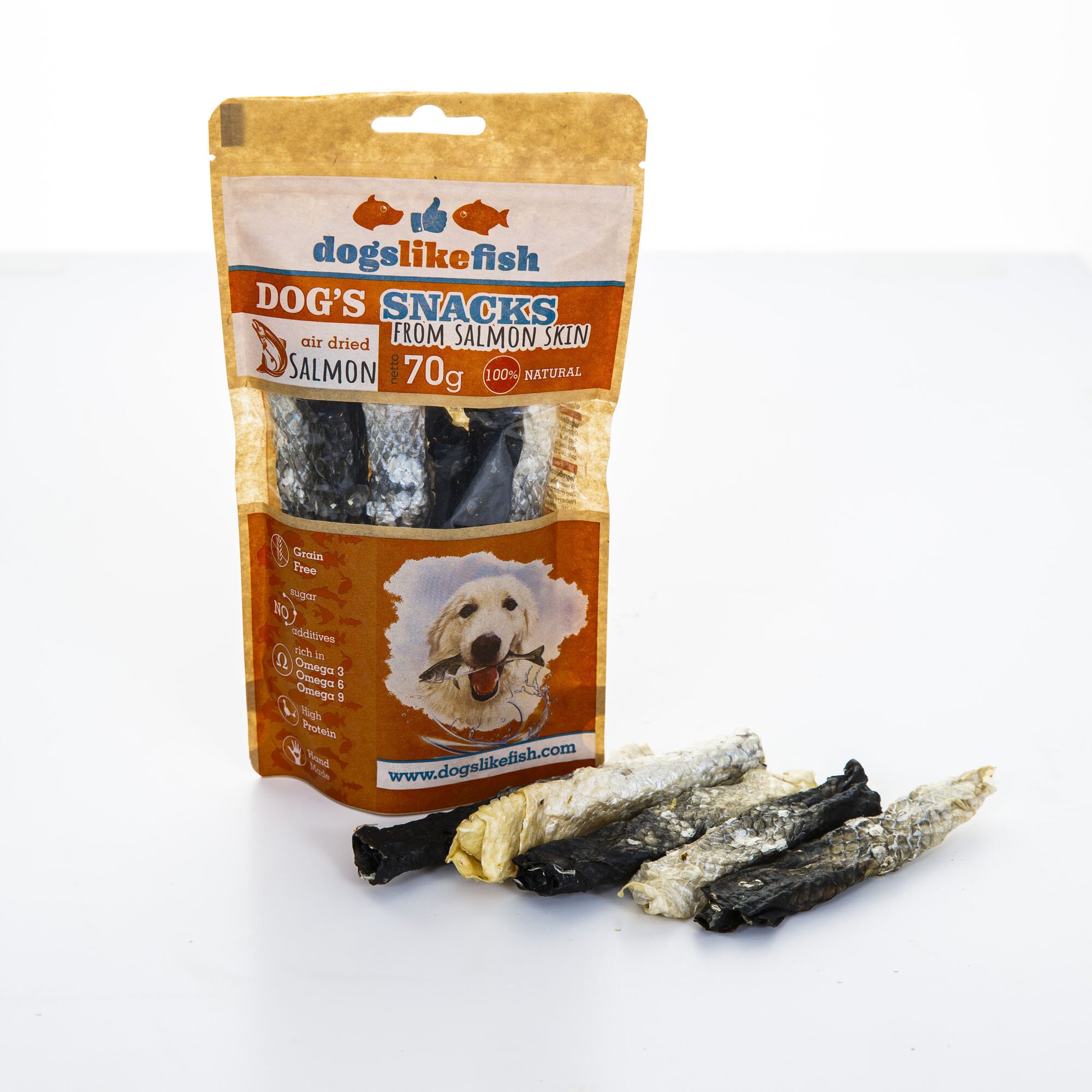 Ласощі для собак DoglikeFish роли зі шкіри лосося 70 г (лосось)